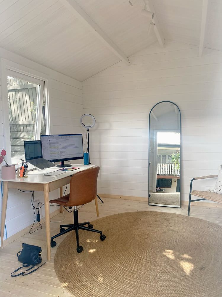 working at home in a backyard studio office