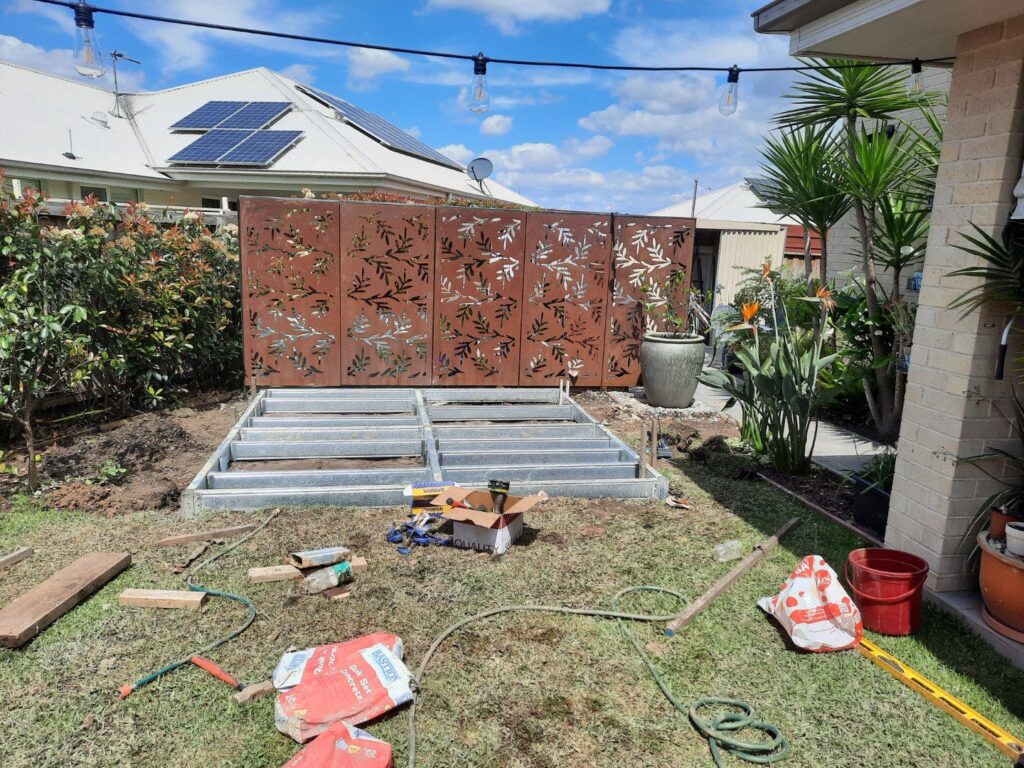 Foundations being set up for a she shed