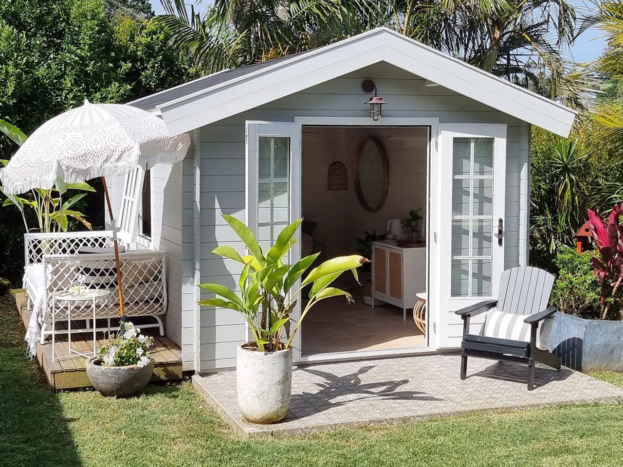 timber shed set in a backyard