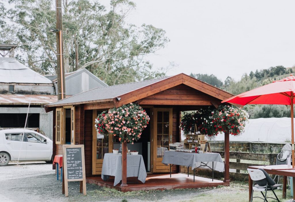 farm shop in a timber cabin with real fruit icecream for sale