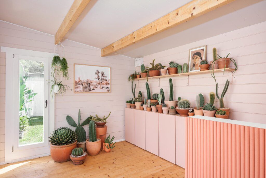 Shelving and cupboards makegood use of vertical space in your SheShed