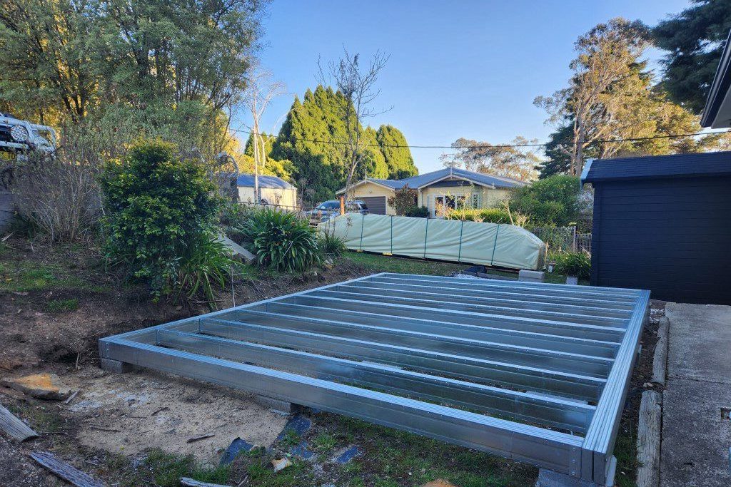 Tasman cabin steel foundation kit under construction