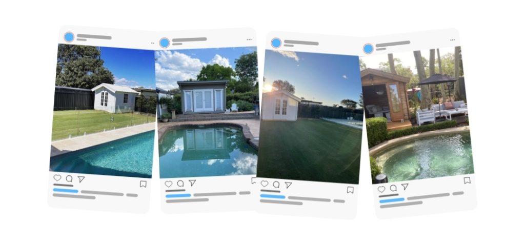Collection of 4 instagram posts of she shed pool house cabins