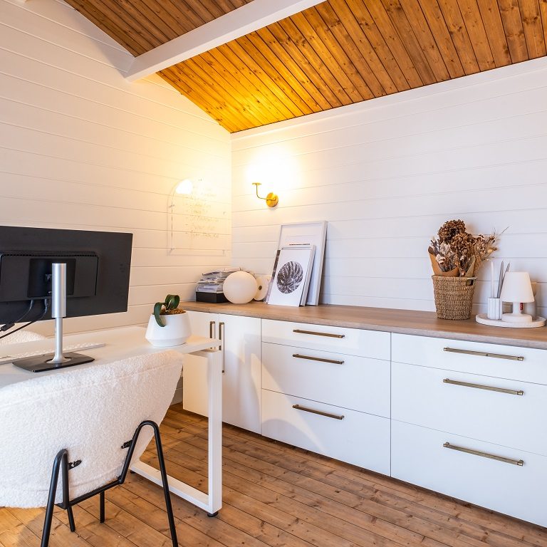 inside of ranch cabin as an office