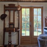 inside of woodland cabin backyard retreat with french doors