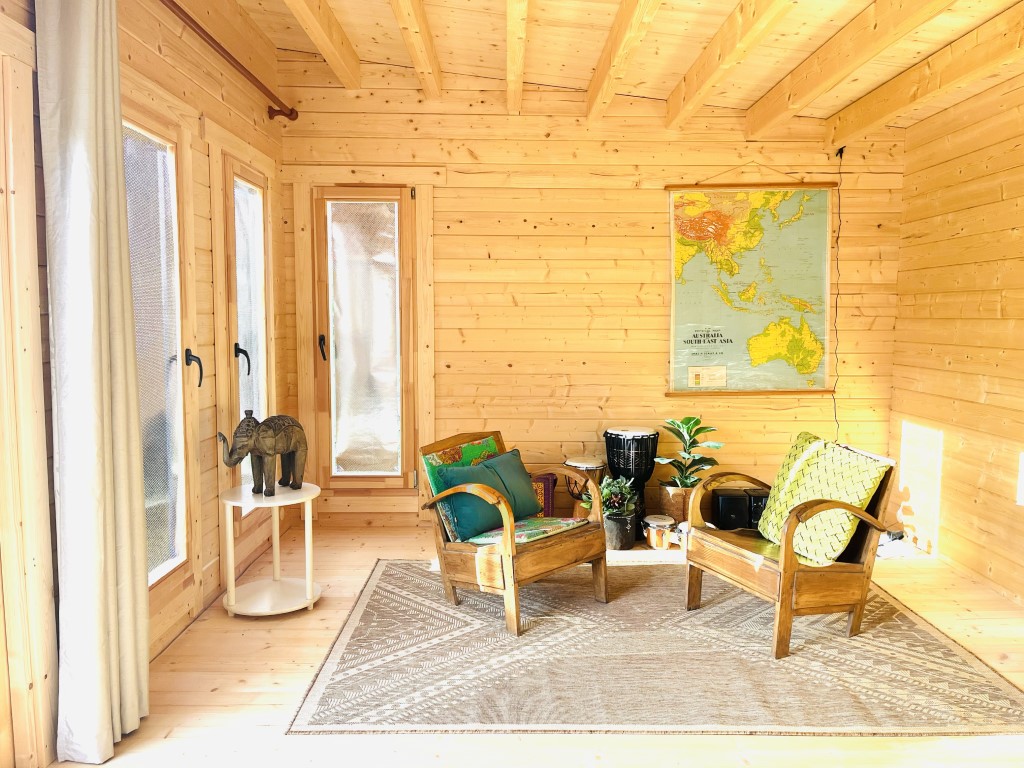 inside of alpine cabin backyard retreat with tilt and turn windows