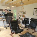 inside of home office alpine cabin