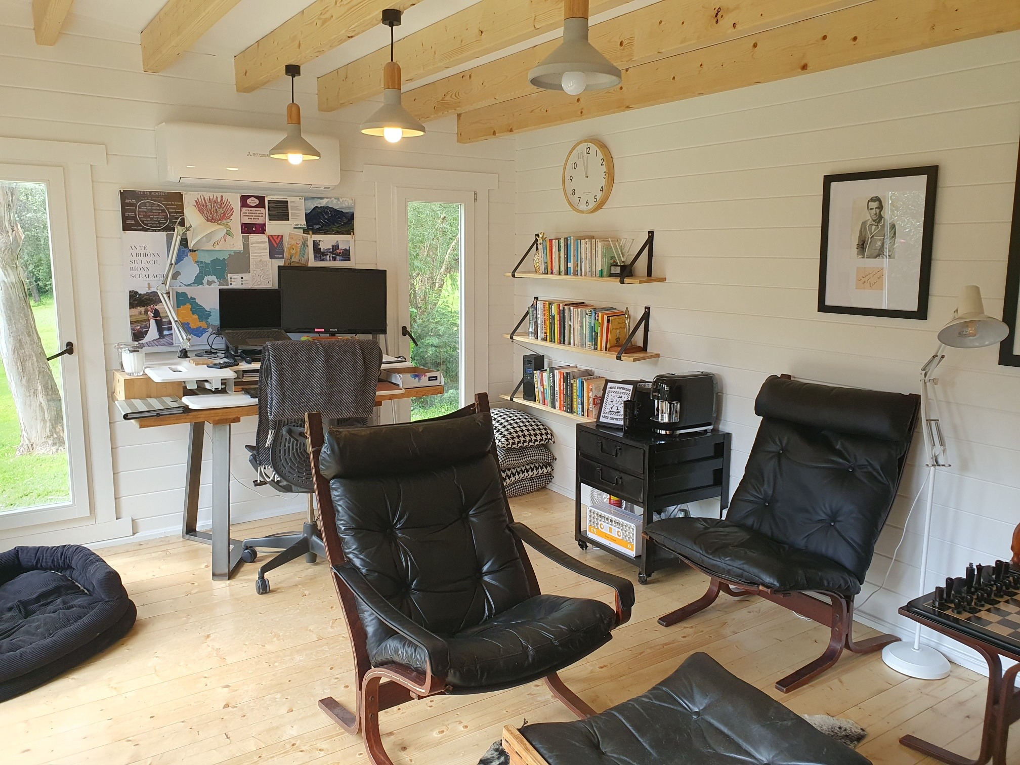 inside of home office alpine cabin