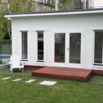 outside of alpine cabin pool house and home office