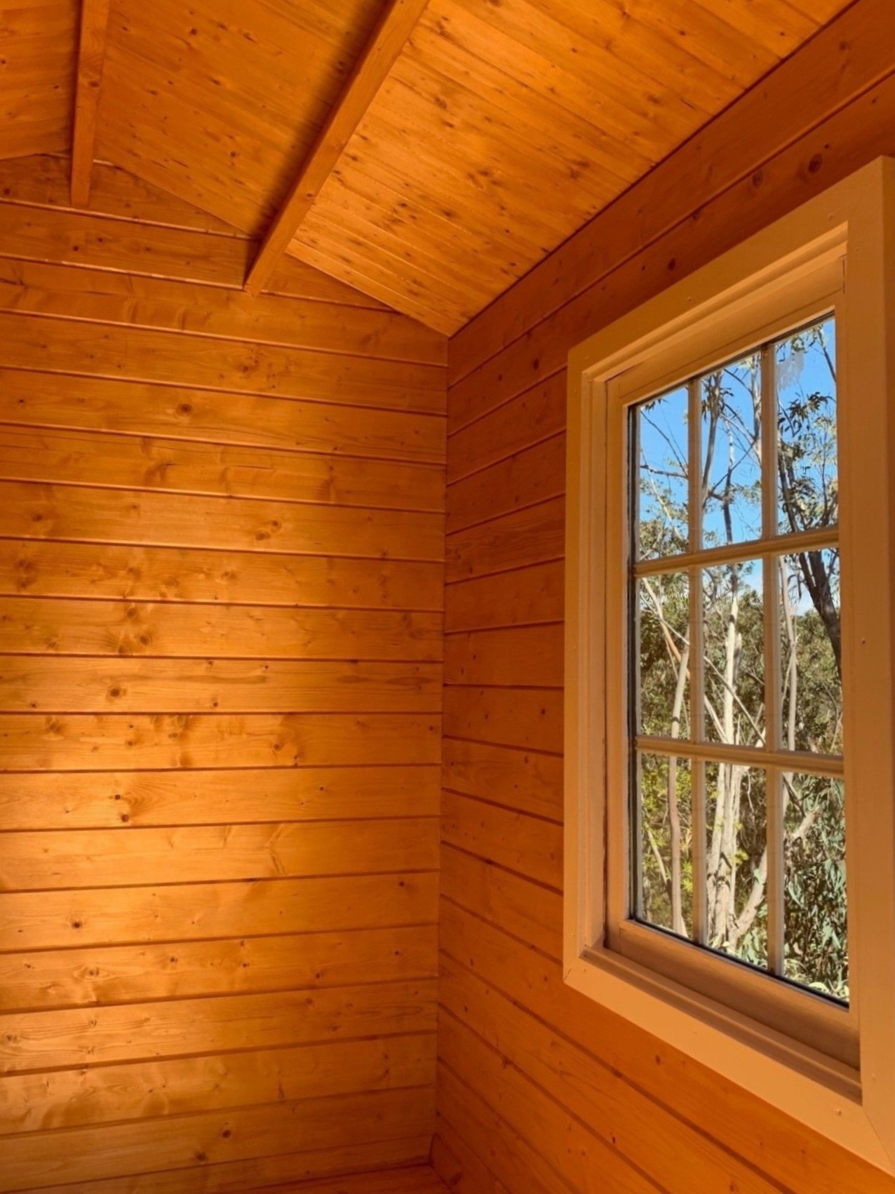 inside of cottage garden cabin garden shed with casement window