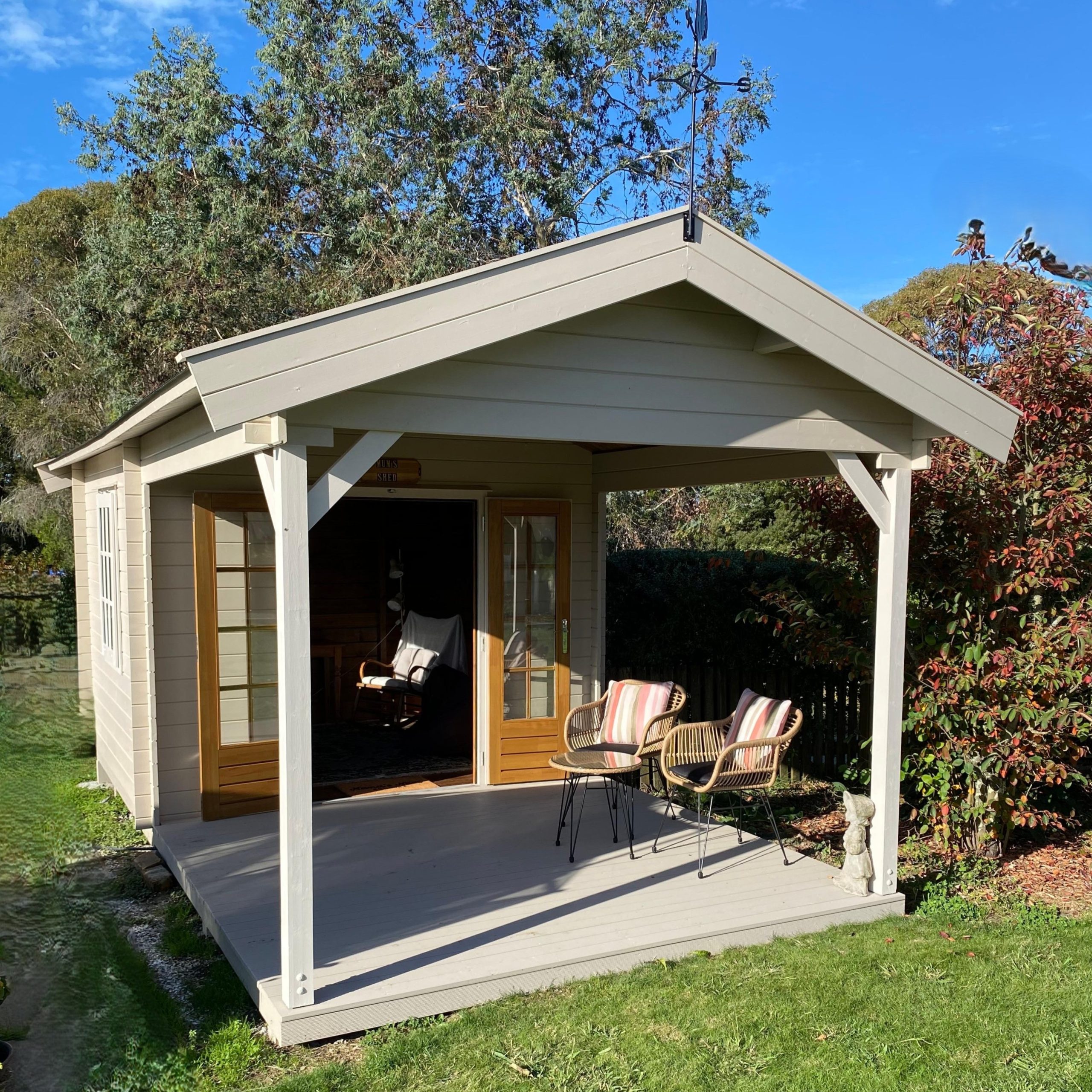 outside of customer star canopy cabin in a backyard