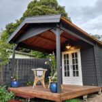 outside of painted star canopy cabin backyard retreat