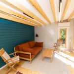 inside of alpine cabin backyard art studio
