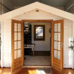 example of a home office set up in a kitset cabin at She Sheds Nelson display