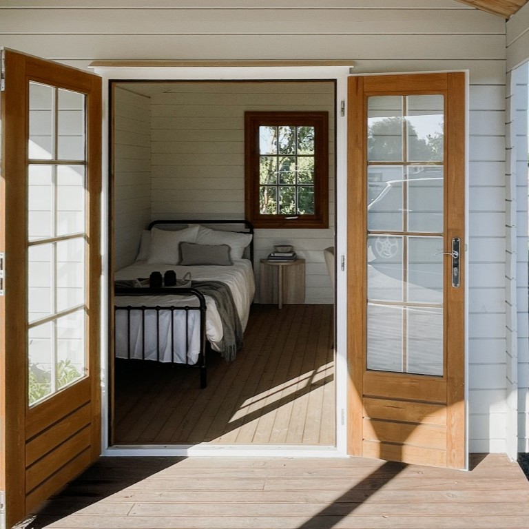 outside of star cabin canopy display with french double doors