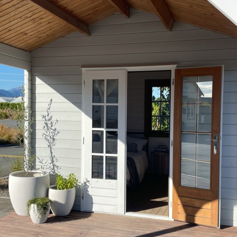 outside of star cabin canopy display with french double doors