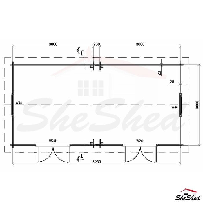 Dimensions on a portable building or studio