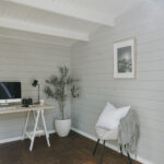 inside of painted star summit display cabin home office