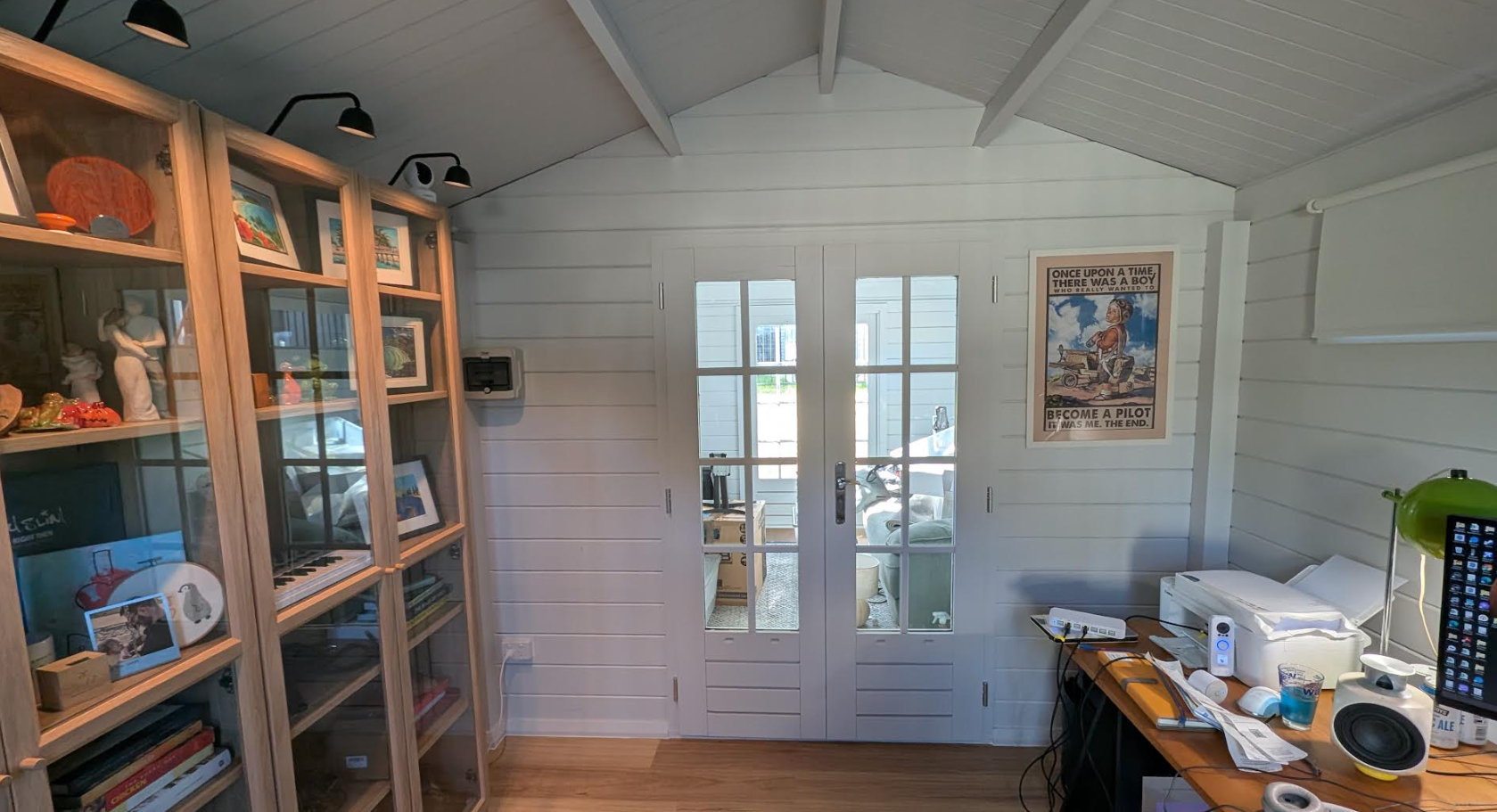 inside of star deluxe homeoffice cabin with extra french doors and colourbond roof