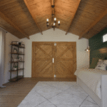 inside tasman display cabin with barndoors