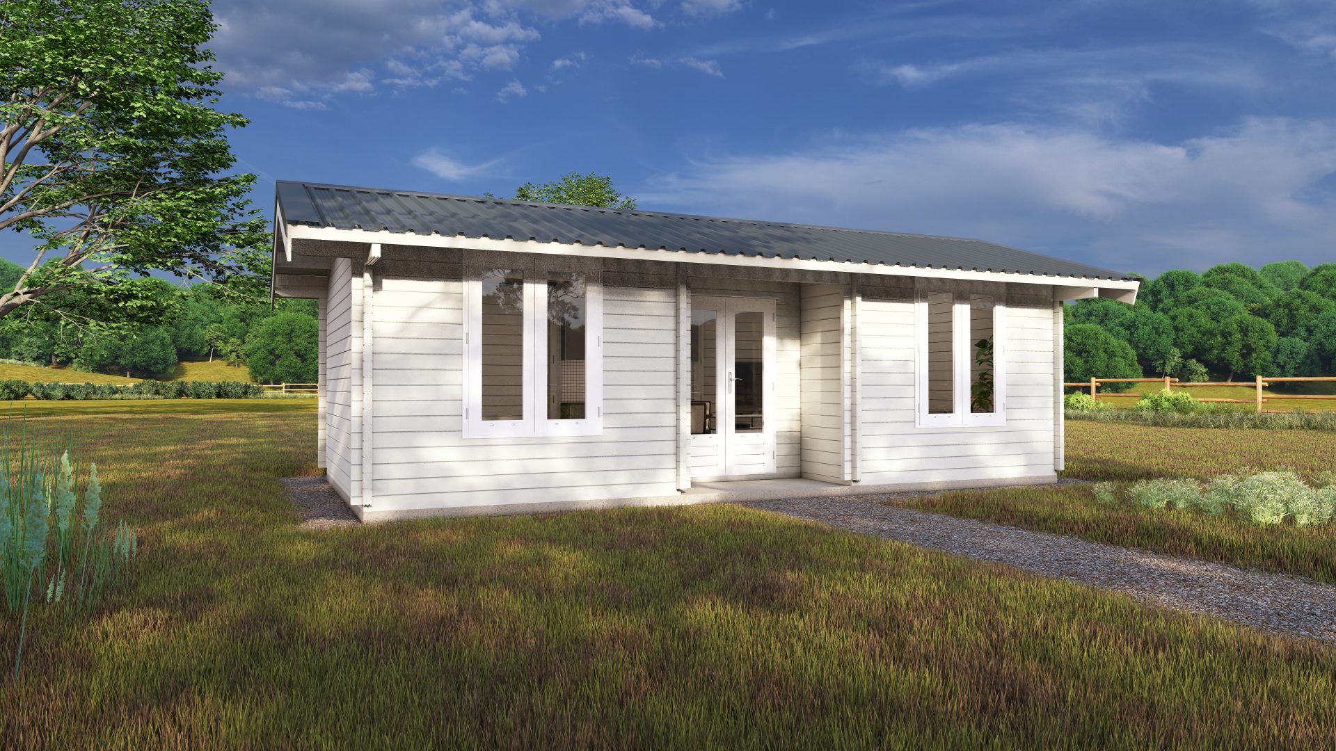 The outside of the weekender cabin