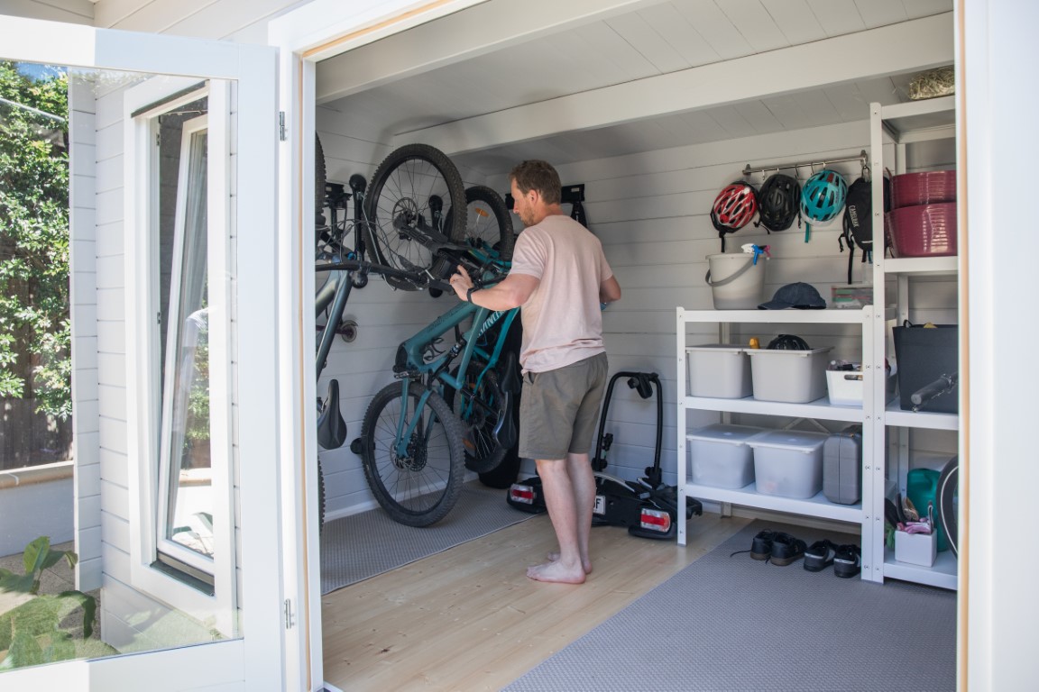 inside of painted tussock cabin bike storage