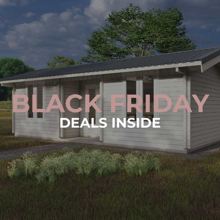 weekender cabin image with black friday wording