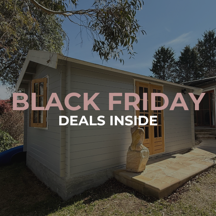 woodland cabin with black friday wording
