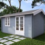 front angle of woodland cabin render