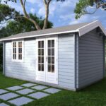 front angle of woodland cabin render