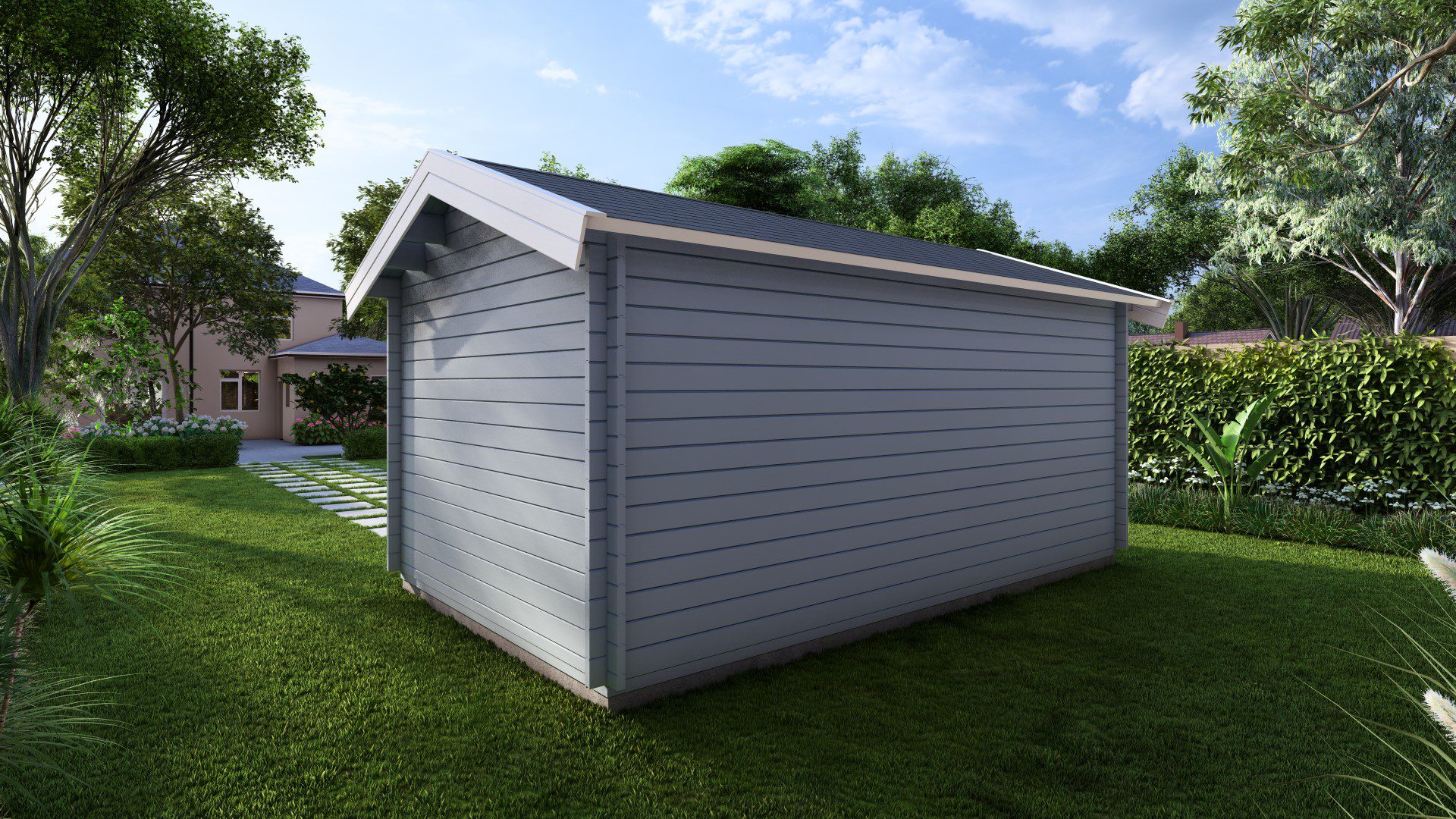 back of woodland cabin render