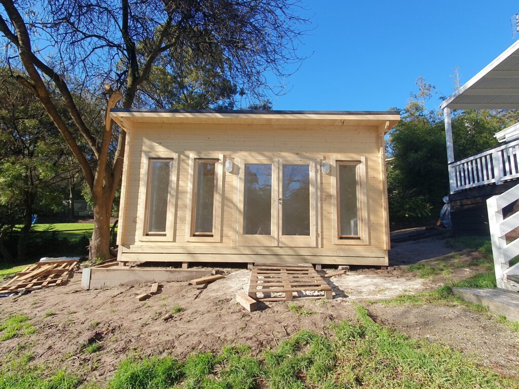 Alpine cabin construction complete, ready for paint