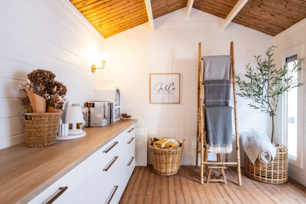 Jo & Co SheShed Ranch Cabin Home Office side wall