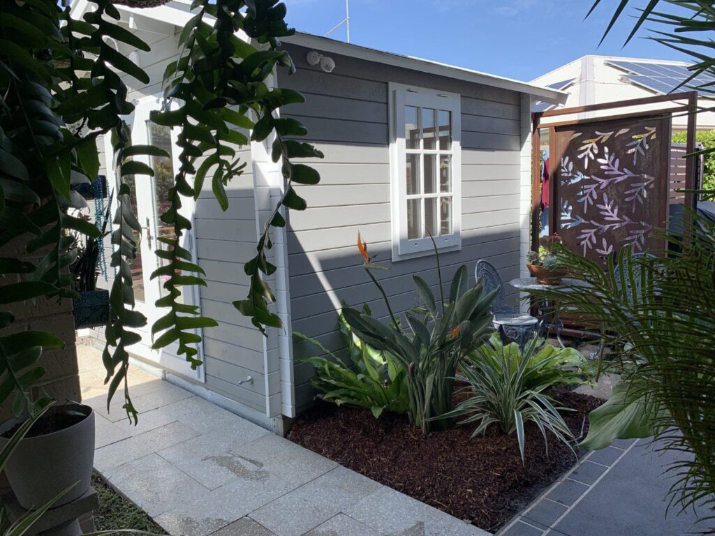 hobby shed being landscaped