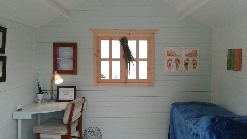 Naturopathy clinic set up in a backyard studio