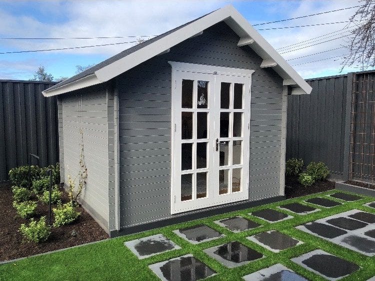 Timber garden shed in a backyard